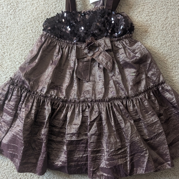 New with Tags Davis Charles Brown Sequin Puffy Formal Tiered Dress with Bow Sz2T - Picture 2 of 8